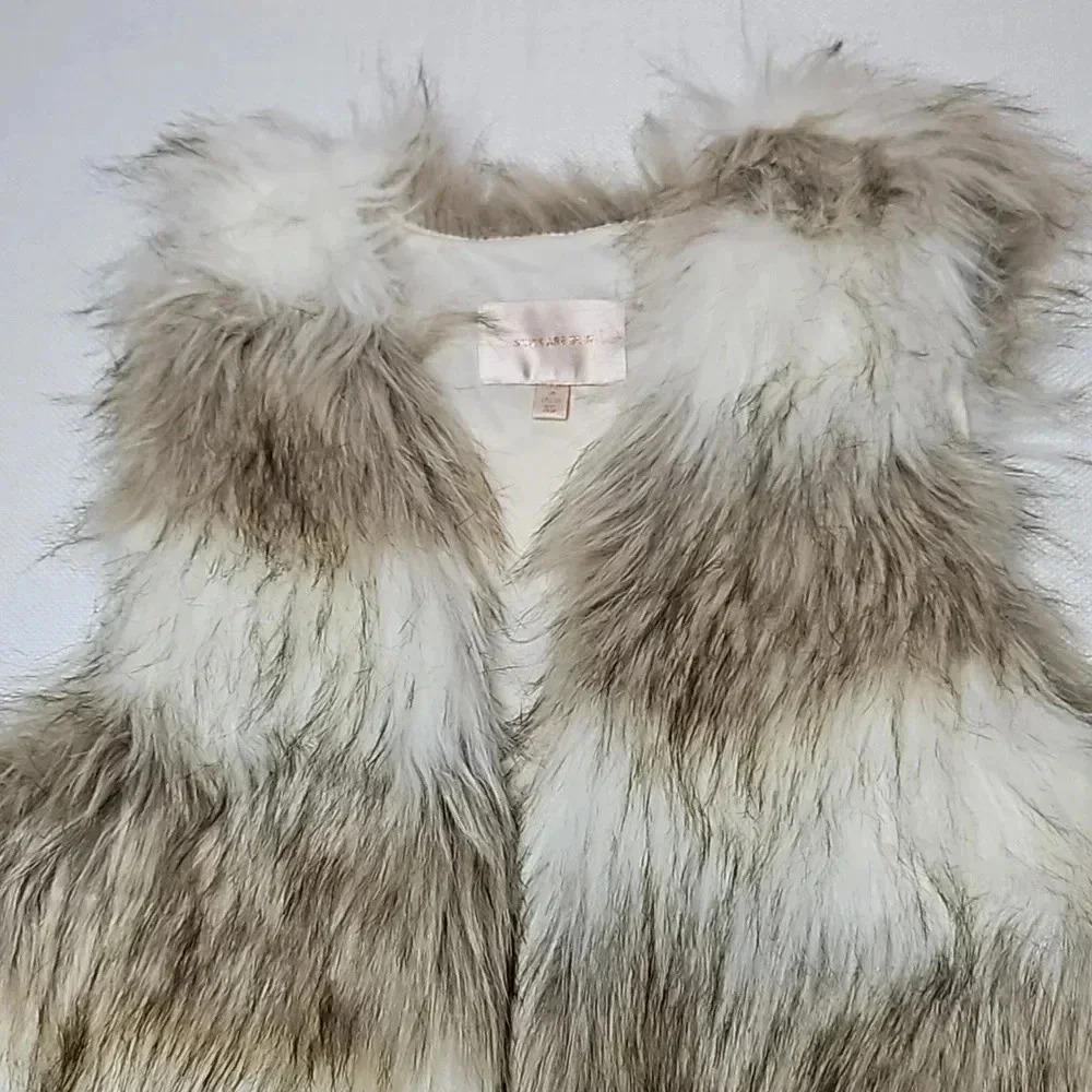 Skies Are Blue Faux Fur Vest Cream & Brown Women's XS - Picture 5 of 16
